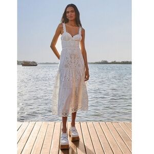 Farm Rio: Size M. White Richelieu Sleeveless Midi Dress (Ret:$400)
